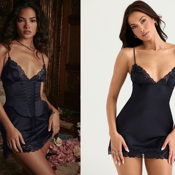 House of CB Dresses House Of Cb Soraya Navy Satin Dress With Corset
